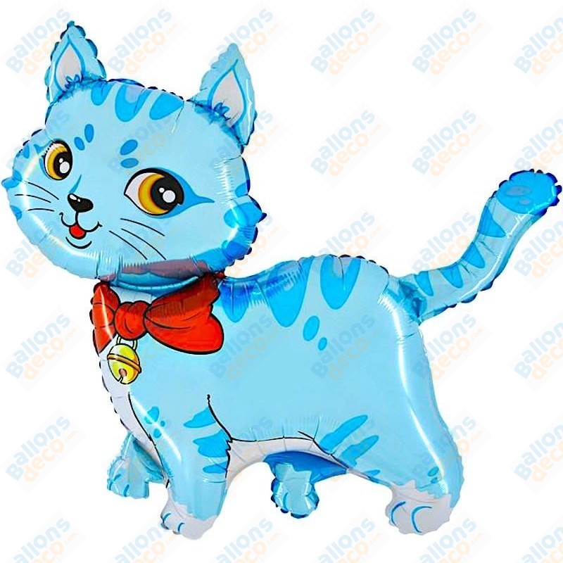 Ballon Chat Bleu Transparent Noeud Rouge Animaux