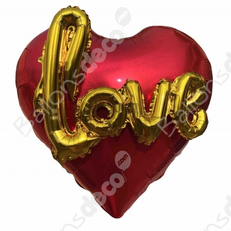 Ballon Coeur Rouge avec Love 3D Rose Gold Rouge 