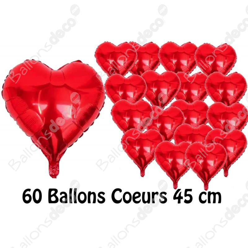 Ballons Coeurs Rouges 45 cm de 60 Ballons