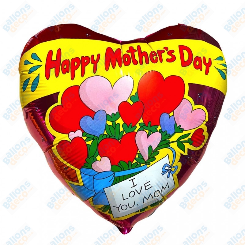 Ballon Happy Mother's Day Bouquet Coeurs - Maman - Ballonsdeco.com